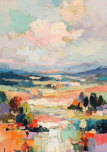 Abstract heuvellandschap in pastelkleuren