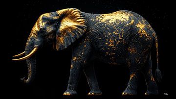 gouden olifant op een zwarte achtergrond van Gelissen Artworks