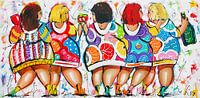 Dikke Dames Vieren Feest van Vrolijk Schilderij thumbnail