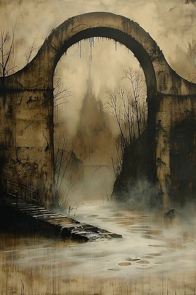 Mystische verlassene Landschaft mit alter Brücke von Art & Soul Creations