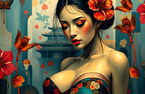 japanse abstracte kunst Geisha