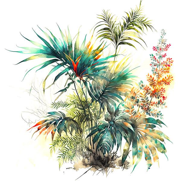 Composition with plants, a watercolour by Vlindertuin-Art