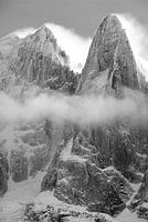 Les Drus in Chamonix na sneeuwstorm