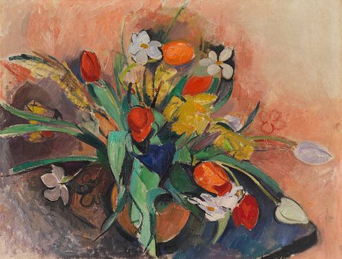 Vaas met tulpen en narcissen, stilleven, RUDOLF LEVY, 1919