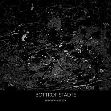 Black and white map of Bottrop Städte, North Rhine-Westphalia, Germany. by Rezona