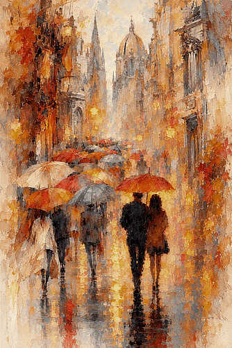 A rainy autumn day in the city