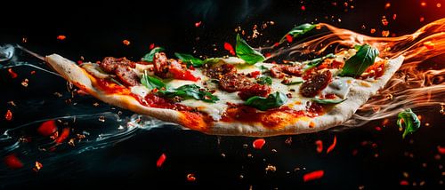 Floating pizza with fresh ingredients