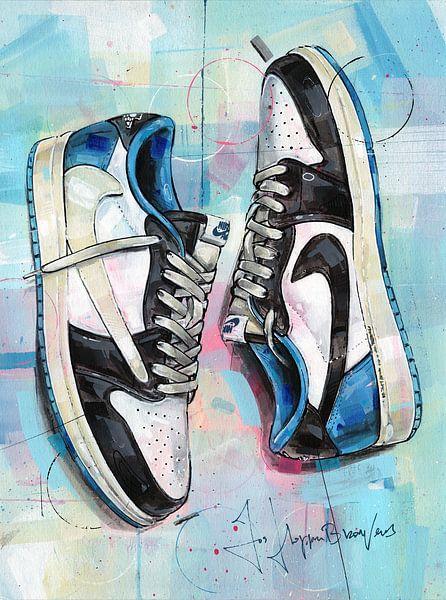 Voting eyelash poultry Nike air Jordan 1 Low Travis Scott x Fragment peinture par l'artiste Jos  Hoppenbrouwers