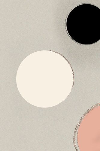 Abstracte minimalistische kunst met roze en witte cirkels op neutrale achtergrond
