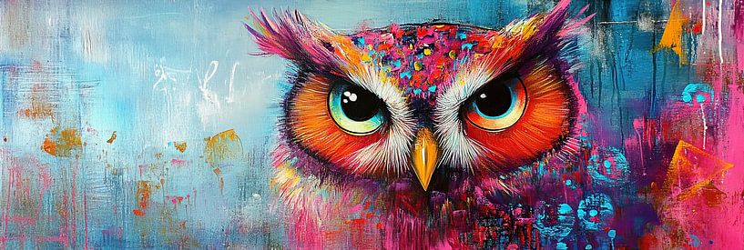 Chouette de jardin avec couleurs | Chouette abstraite avec couleurs vives par Peinture Abstraite