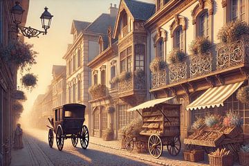 Golden Bakery Street - romantische Morgenstraße im Stil alter Meister von Kleurenrijk