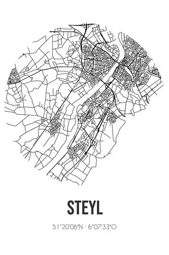 Steyl (Limburg) | Landkaart | Zwart-wit