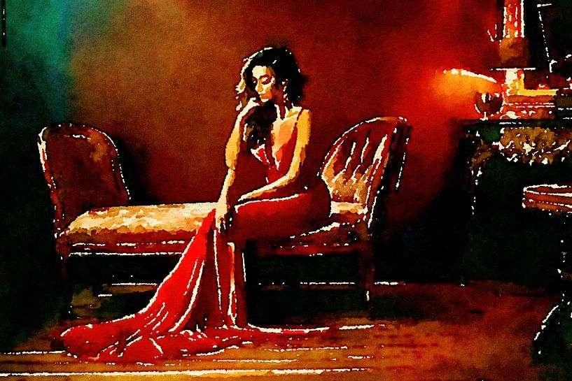 Une belle dame dans une longue robe rouge par The Photo Artist