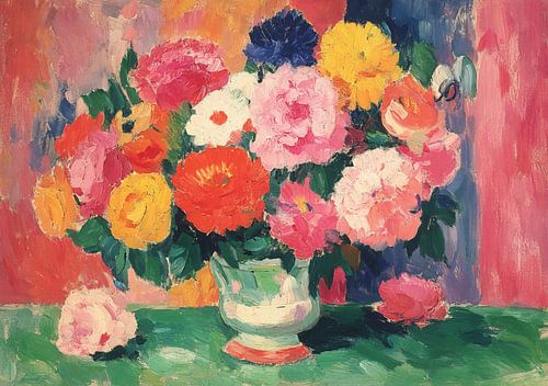 A colourful bouquet of peonies in a vase by Niklas Maximilian