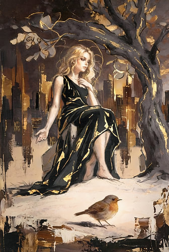 A woman and the robin