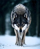 Wolf loopt door verse sneeuw