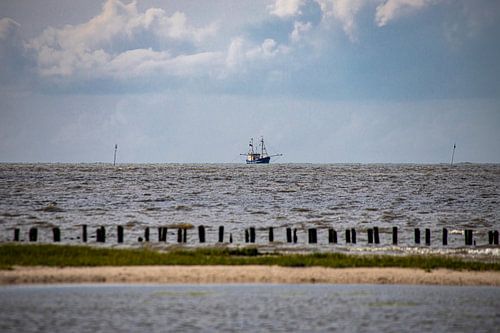 Crab fisherman in the mudflats before Westerhe Versand