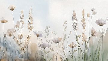Gelassenes Gemälde: Wildblumen und Gräser am Straßenrand von Studio Pieternel