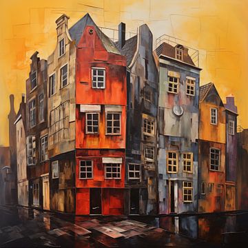 Maison d'Amsterdam rouge abstrait sur The Xclusive Art