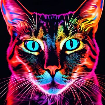 Neon/Zwart licht Kunst van Kat 3 van Johanna's Art
