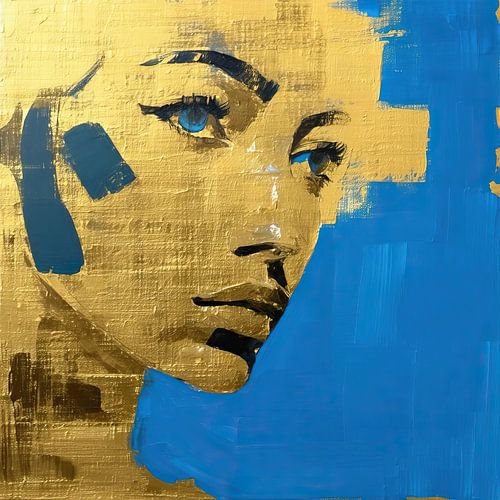 Modern Portret in Goud en Blauw