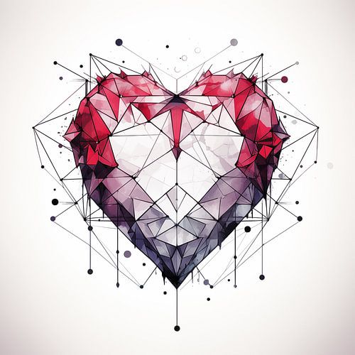 Geometrische hart rood/paars