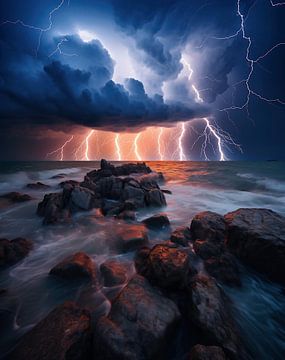 Onweer boven zee van fernlichtsicht