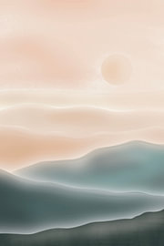 Ruhige Hügel im Morgennebel – Minimalistische Landschaft von Art Prints