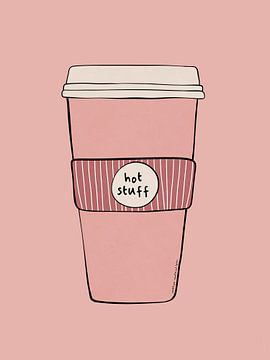 Hot Stuff koffieposter – Speelse roze illustratie van Romy Smit