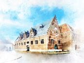 Watercolour painting of the Stadsschuur in Middelburg, Zeeland by Danny de Klerk thumbnail