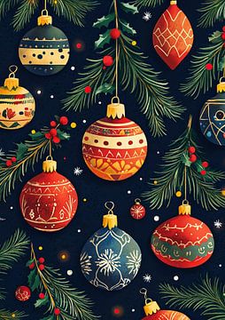 Festive Balls and Pine Greens by Wonderful Art