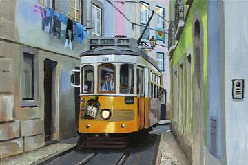 Tram in Portugal. Schilderij door Toon Nagtegaal