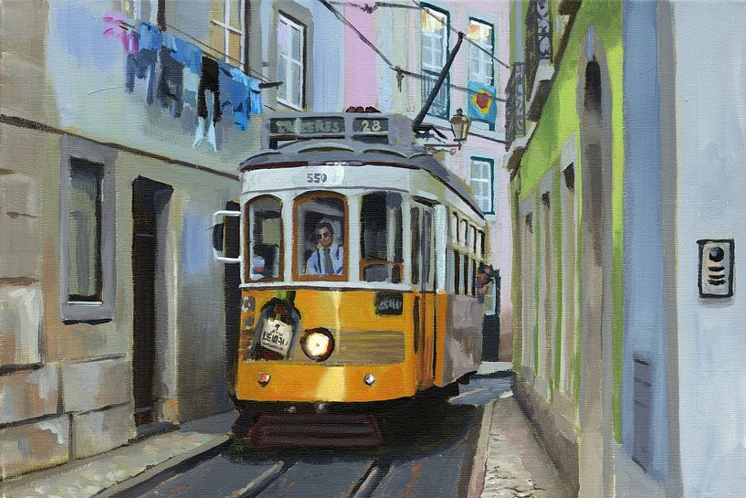 Tram in Portugal. Schilderij door Toon Nagtegaal van Toon Nagtegaal