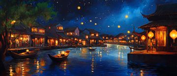 Night view with lanterns by the water by Poster Art Shop