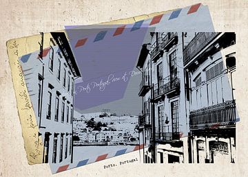 stijlvolle retro ansichtkaart van Porto van Ariadna de Raadt-Goldberg