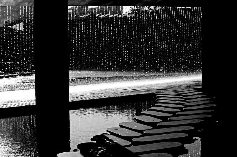 Pathway Under Water Curtain in Portugal - Black and White Photo by Carolina Reina Photography