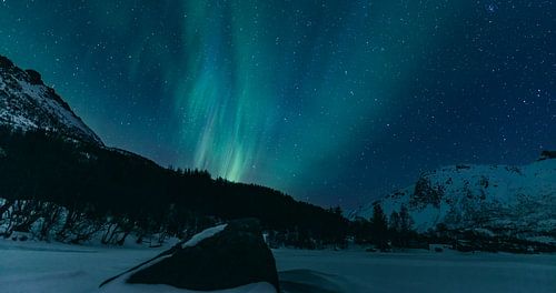 Noorderlicht, Aurora BoaNoorderlicht boven de Lofoten realis over de Lofoten-eilanden in Nor