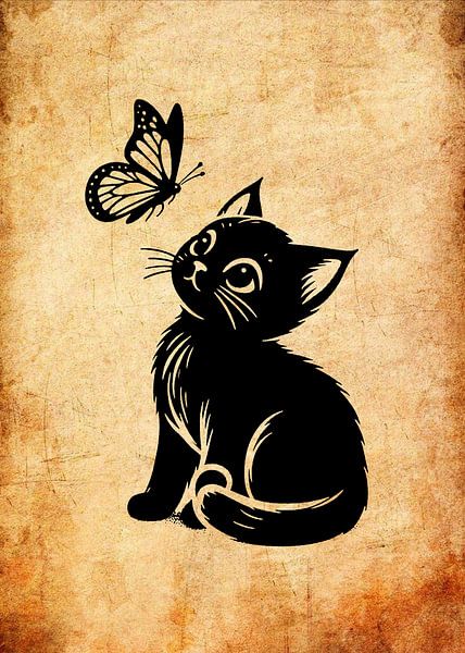 Cat and Butterfly by Pus Meong Art