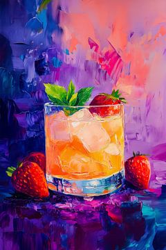 'Happy Hour' Cocktail in Blauw, Paars en Oranje van Studio Ypie