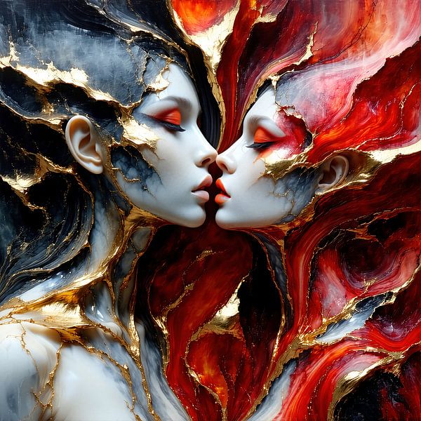 The Women in the River of Silence - Two female figures between marble, gold and darkness (2 of 3) by AidasignArt