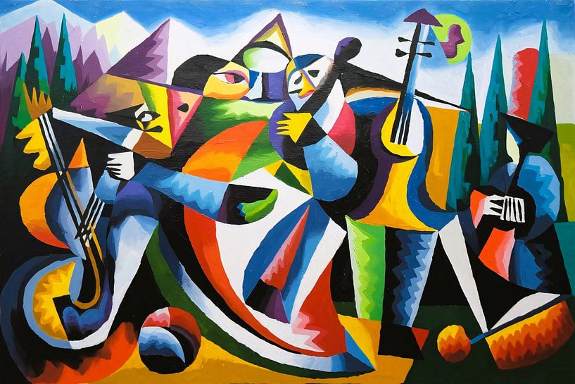 Kubistische Musiker mit Instrumenten von Art & Soul Creations