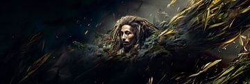 Bob Marley dans la jungle - Peinture abstraite sur Surreal Media