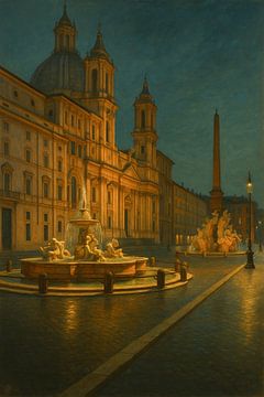 Serene Piazza Navona – Golden Silence beneath the Roman Sky