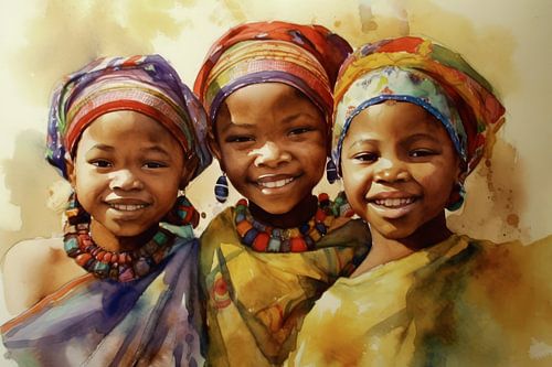 Afrika Aquarel Kinderen