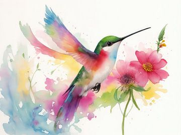 Abstract Kolibri in aquarel kleuren. van Brian Morgan