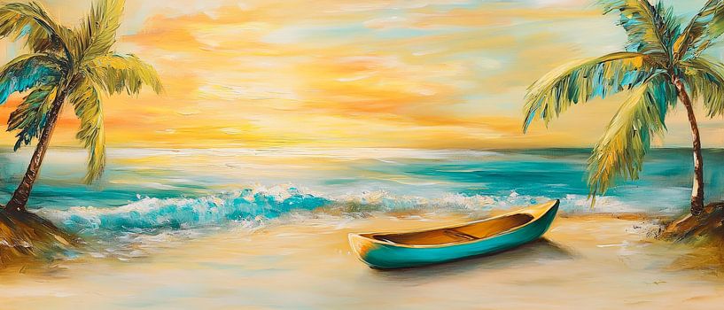 Tropische Ruhe am Meer mit Boot von Poster Art Shop