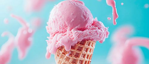 Eiscreme-Kegel mit pinkem Scoopsplash