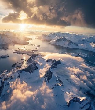 Besneeuwde bergen, bevroren meer van fernlichtsicht