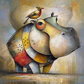 Compagnons - L'hippopotame et l'oiseau sur Max Steinwald