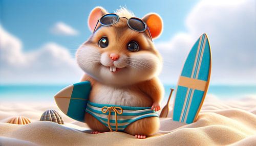 Zonnebadende hamster op het strand